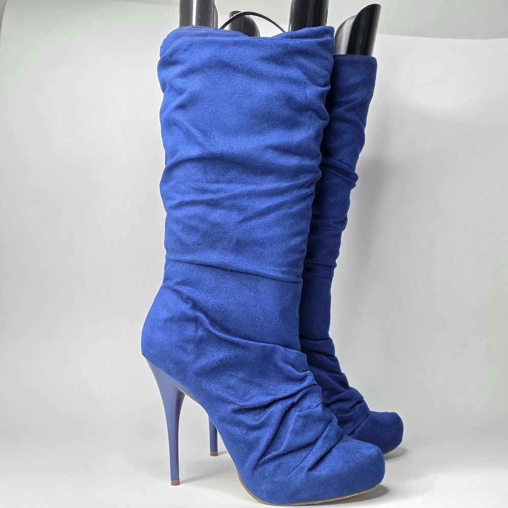 Michael Antonio Women's Heels Boots Size 8 Blue Fabric Platform Pull On Shoes